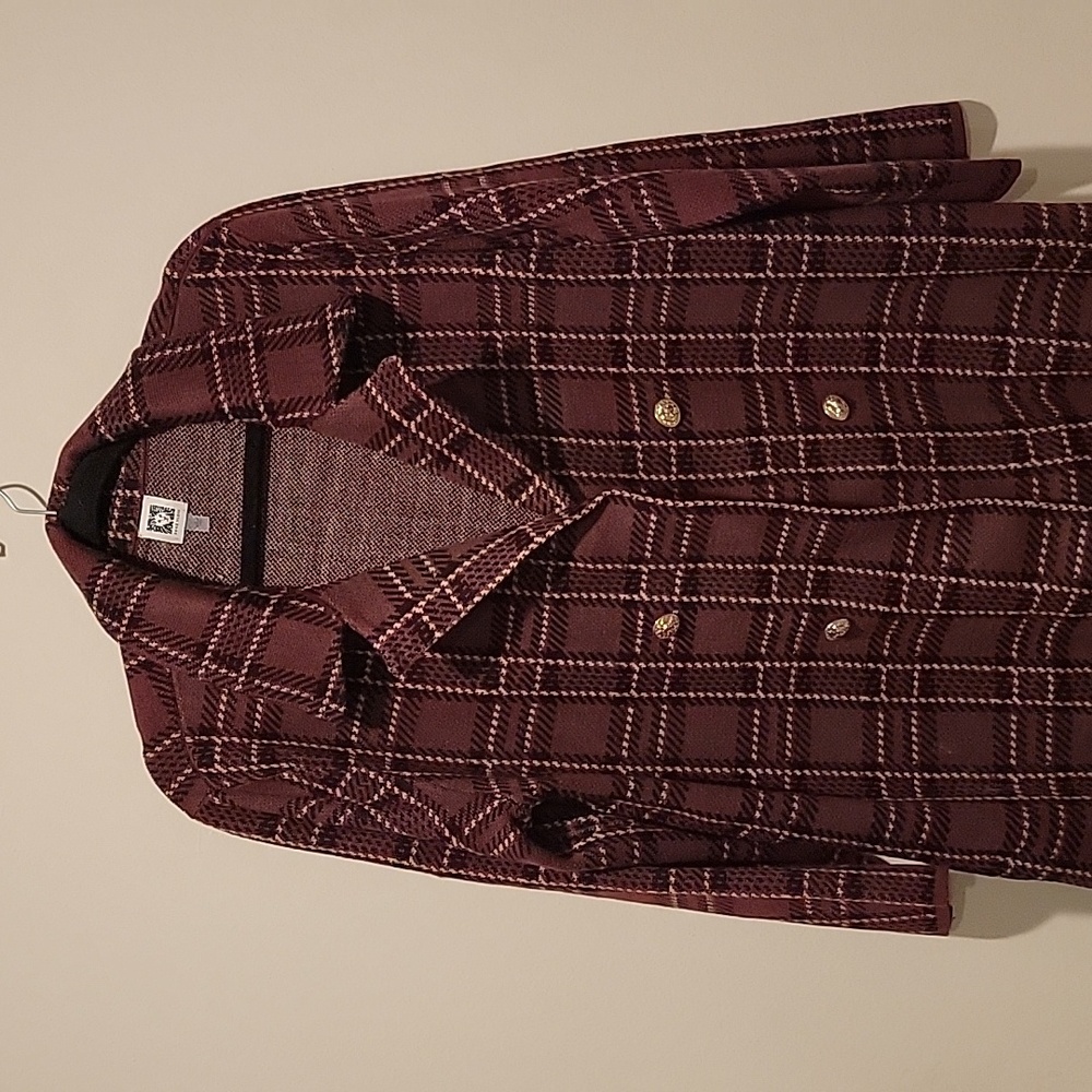 Anne Klien anne klein  plaid jacket burgundy sweater Skze Large Blazer